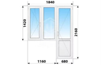 Пластиковый балконный блок 1840x2160 Тип 2